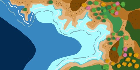 Seascape with a map of the island treasure 