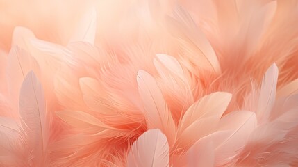 A blend of pastel peach and coral feathers with gradient effect on a light airy canvas. - obrazy, fototapety, plakaty