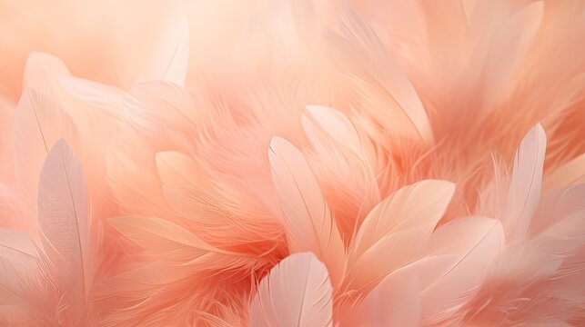 Fototapeta A blend of pastel peach and coral feathers with gradient effect on a light airy canvas.