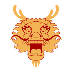 Asian zodiac sign, Chinese dragon face flat character illustration. 2024 Lunar New Year hand drawn vector. Asian style design. Element for traditional holiday card, banner, poster, decor