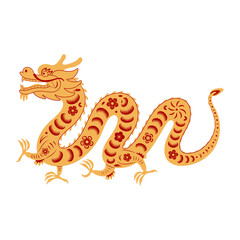 Fototapeta premium Asian zodiac sign, paper cut Chinese dragon character flat illustration. 2024 Lunar New Year hand drawn vector. Asian style design. Element for traditional holiday card, banner, poster, decor