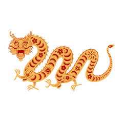 Asian zodiac sign, paper cut Chinese dragon character flat illustration. 2024 Lunar New Year hand drawn vector. Asian style design. Element for traditional holiday card, banner, poster, decor