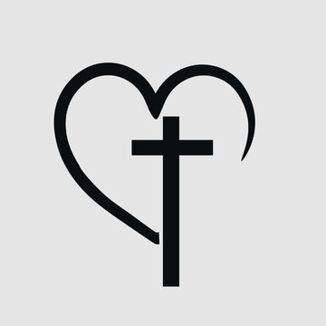 Christian cross in heart, Jesus Christ vector illustration.
