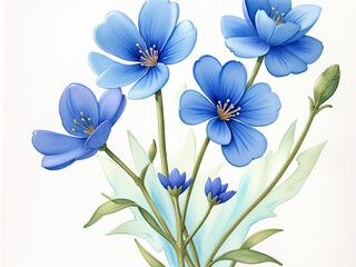 Watercolor illustration of flax with blue blossoms