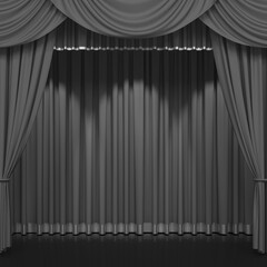 Luxury silk stage or window curtains. Interior design, waiting for show, movie end, revealing new product, premiere, marketing concept. 3D illustration