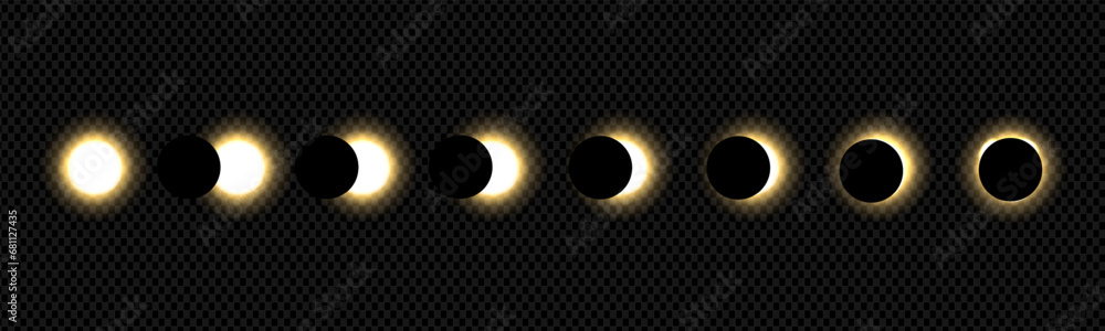 Poster different phases of a solar and lunar eclipse. vector on transparent background eps10