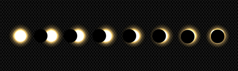 Different phases of a solar and lunar eclipse. Vector on transparent background eps10 - obrazy, fototapety, plakaty