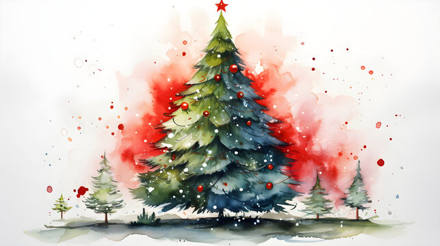 Christmas scene with a cute watercolor background and white color,