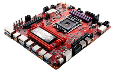 A Realistic Depiction of a Motherboard on a Clear Surface or PNG Transparent Background.