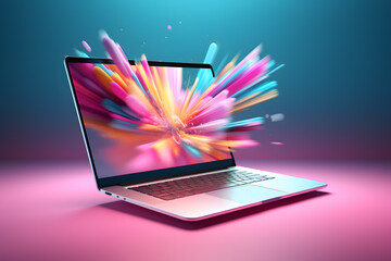 Laptop with colorful splash on screen