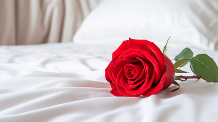 Red rose on the bed. Generative AI,