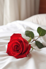 Red rose on the bed. Generative AI,