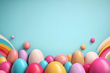 Fototapeta na wymiar Easter eggs in pastel colors with negative space. 3D style background banner design.
