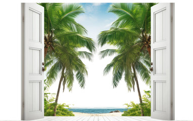 A Realistic Image of the Palm Paradise Door in a Tropical Escape on a Clear Surface or PNG Transparent Background.