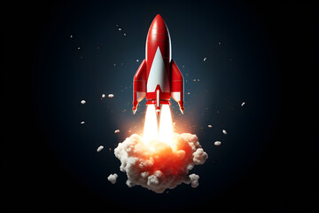 Digital illustration of rocket on background. Spaceship flight