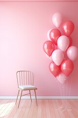 A bouquet of red and white heart-shaped balloons tied together against a pink wall. Perfect for celebrating Girlfriends Day, a day to celebrate the special women in your life.