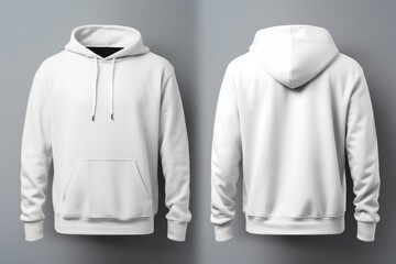 White blank hoodie template, from two sides, for your design mock-up for print, isolated on white background