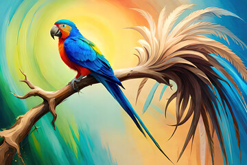 Colorful bird on a tree branch