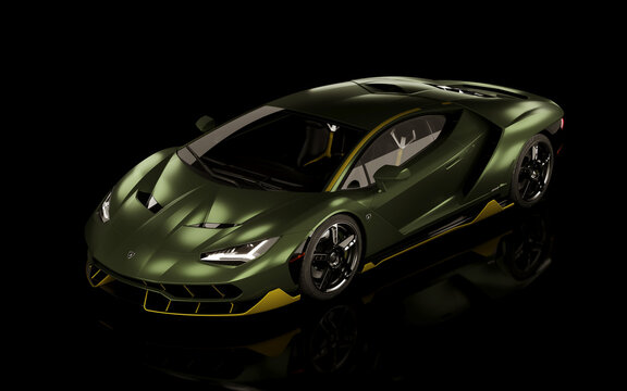 15 november, Almaty, Kazakhstan: Green Lamborghini Centenario v1 in a dark background, luxury Supercar. 3d render