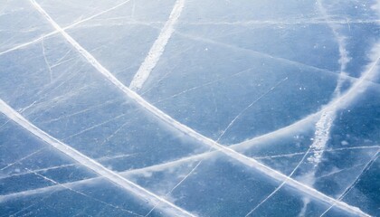 ice background texture and snow surface with marks and lines from skating ice hockey rink arena or stadium from top view light blue frost wallpaper rough frosty traces from winter sport icy lake