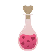 Love potion in a glass vessel, flat icon isolated on white background. Valentines day concept. Vector illustration in flat style for web design, banner, flyer, invitation, card.
