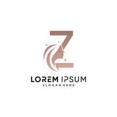 Beauty logo design combined on letter z with woman face icon and creative element