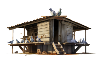 A Realistic Image of the Pigeon Coop, Providing a Cozy Sanctuary for Avian Friends on a Clear Surface or PNG Transparent Background.