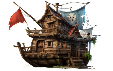 The Realistic Image of the Pirate Ship Playhouse on a Clear Surface or PNG Transparent Background.