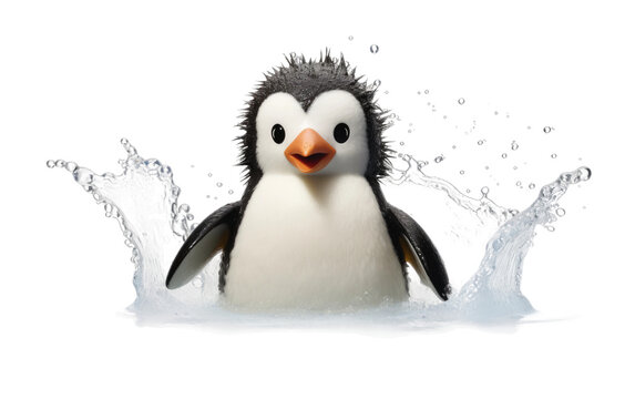 The Realistic Image of the Playful Penguin Bath Toy on a Clear Surface or PNG Transparent Background.