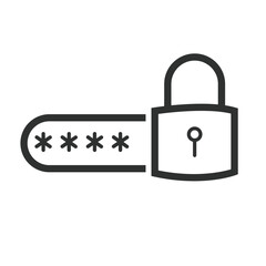 Padlock with key, security, password protection thin line icon vector illustration isolated on white background.