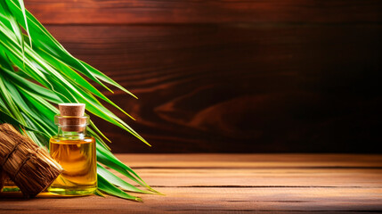 Vetiver essential oil in a bottle. Generative AI, - obrazy, fototapety, plakaty