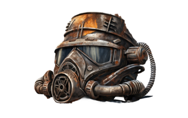 A Realistic Image of Post Apocalyptic Helmet on a Clear Surface or PNG Transparent Background.