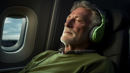 Sonic Journey: A Man Immersed in Melodies on a High-Flying Voyage