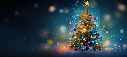 a Christmas tree with ornaments and decorations in dreamy atmosphere with glitter glow and bokeh light, generative Ai 