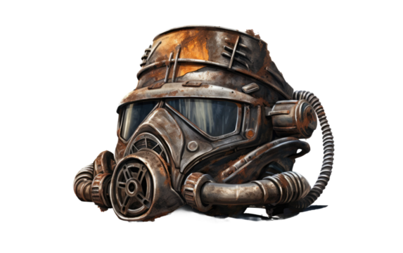 A Realistic Image of Post Apocalyptic Helmet on a Clear Surface or PNG Transparent Background.