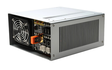 Fototapeta premium The Realistic Image of the Power Supply Unit (PSU), Where Digital Devices Find their Power Source on a Clear Surface or PNG Transparent Background.