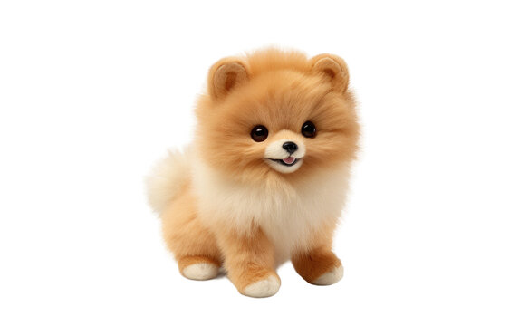 Navigating the Realistic Image of the Prancing Pomeranian Puppy Stuffed Toy on a Clear Surface or PNG Transparent Background.