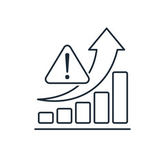 Growing graph of increasing risks.  Vector linear illustration icon isolated on white background.