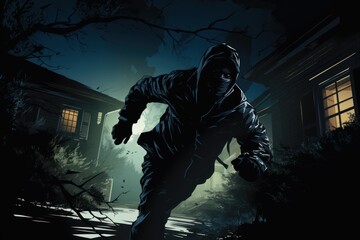 vector graphics of Masked burglar breaking - obrazy, fototapety, plakaty
