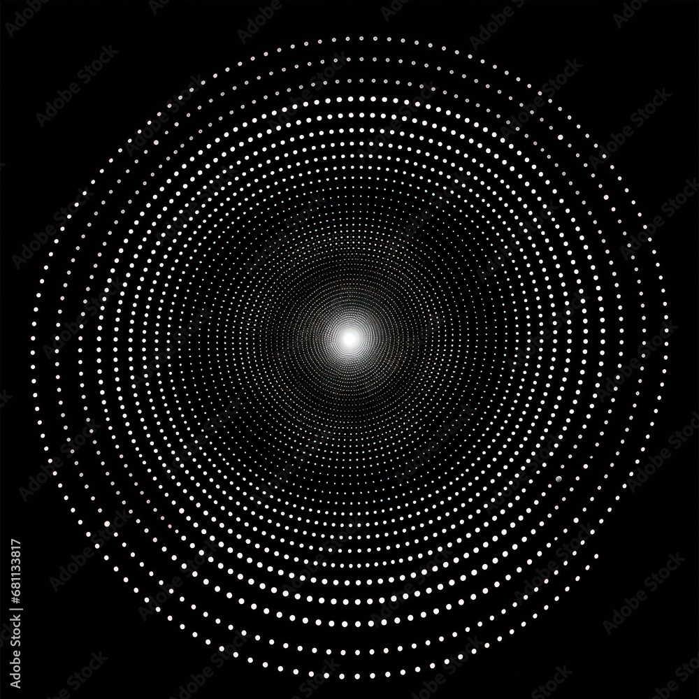 Poster a black and white photo of a circular object with a light in the middle of the center of the image.