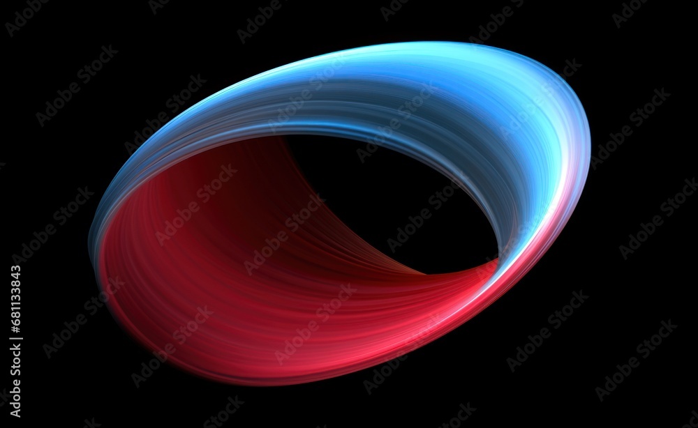 Poster a black background with a red and blue swirl in the middle of the image and a black background with 