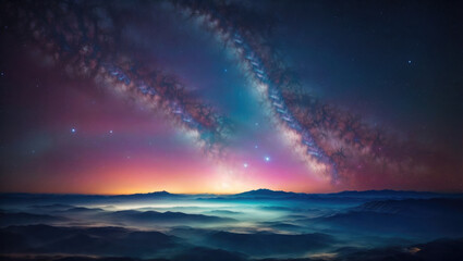 Fototapeta premium Space background with Milky way on the sky. Northern lights