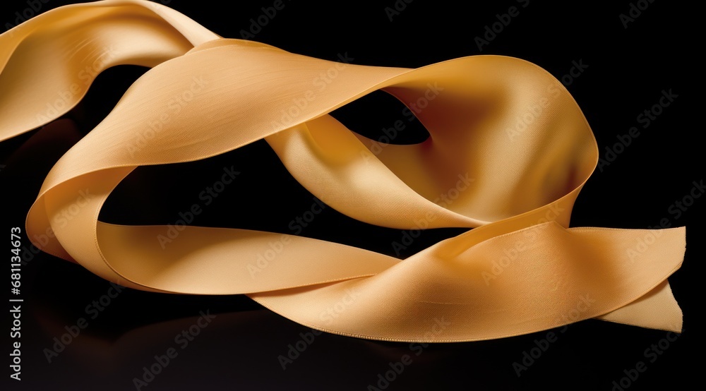 Poster a close up of a piece of ribbon on a black surface with a reflection of the object in the background