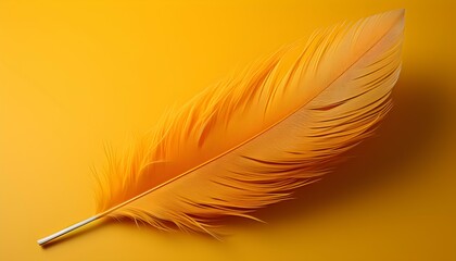 Beautiful yellow feather on a yellow background, copy space. Generative AI.