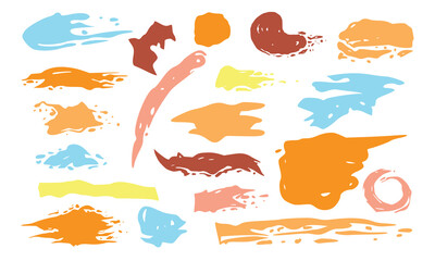 Set of colorful brush strokes, lines, hand painted design elements. Boxes, textures, backgrounds for text. Rough grunge edges. Artistic brushes.