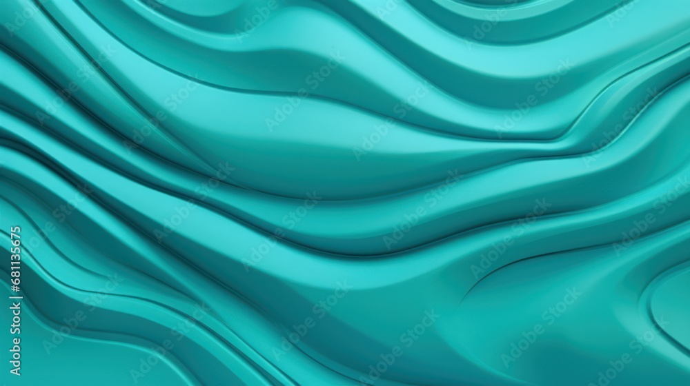 Poster a close up view of a wavy surface in teal blue, with a small amount of ripples in the middle of the 