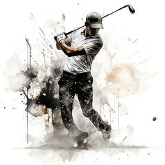 Abstract illustration of Golf. The golfer strikes. The concept of sports. Sports Banner, Postcard. - obrazy, fototapety, plakaty