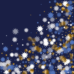 Vibrant Christmas star holiday pattern illustration. Gold blue white twinkle confetti. Banner