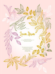 Bay leaves frame vector greeting card template. Rustic card design with laurel foliage. - obrazy, fototapety, plakaty