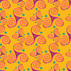 Ancient triple spiral celtic triskele spiritual sign seamless pattern. Three legs